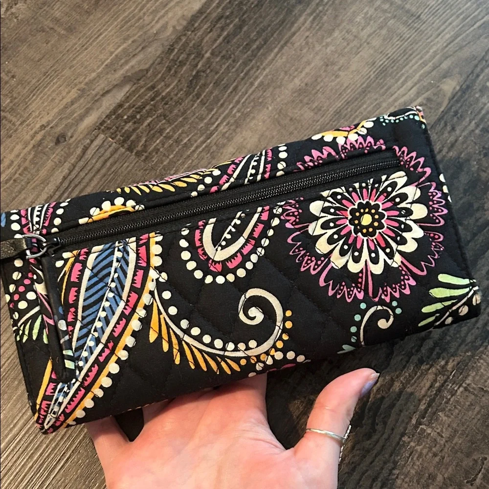 Vera Bradley Quilted Floral Paisley Trifold Wallet - Black Multi